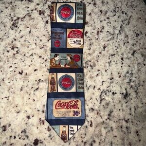 Vintage Coca Cola Necktie 100% Silk Made in USA All Over Advertisement Pattern